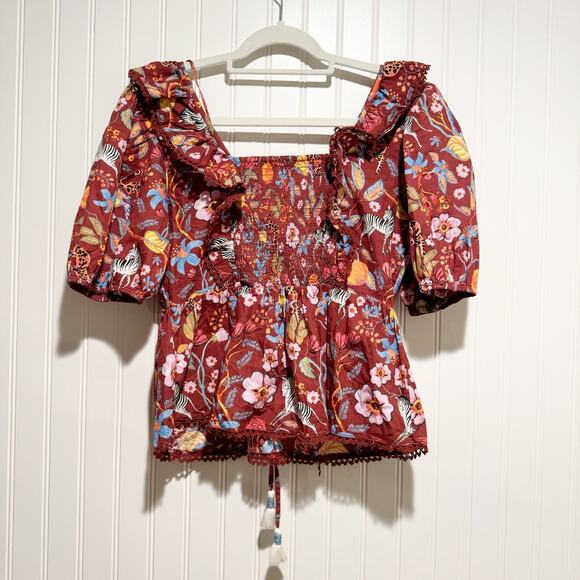 Anthropologie Maeve Floral Zebra Peasant Blouse Boho Size Small - Picture 8 of 9